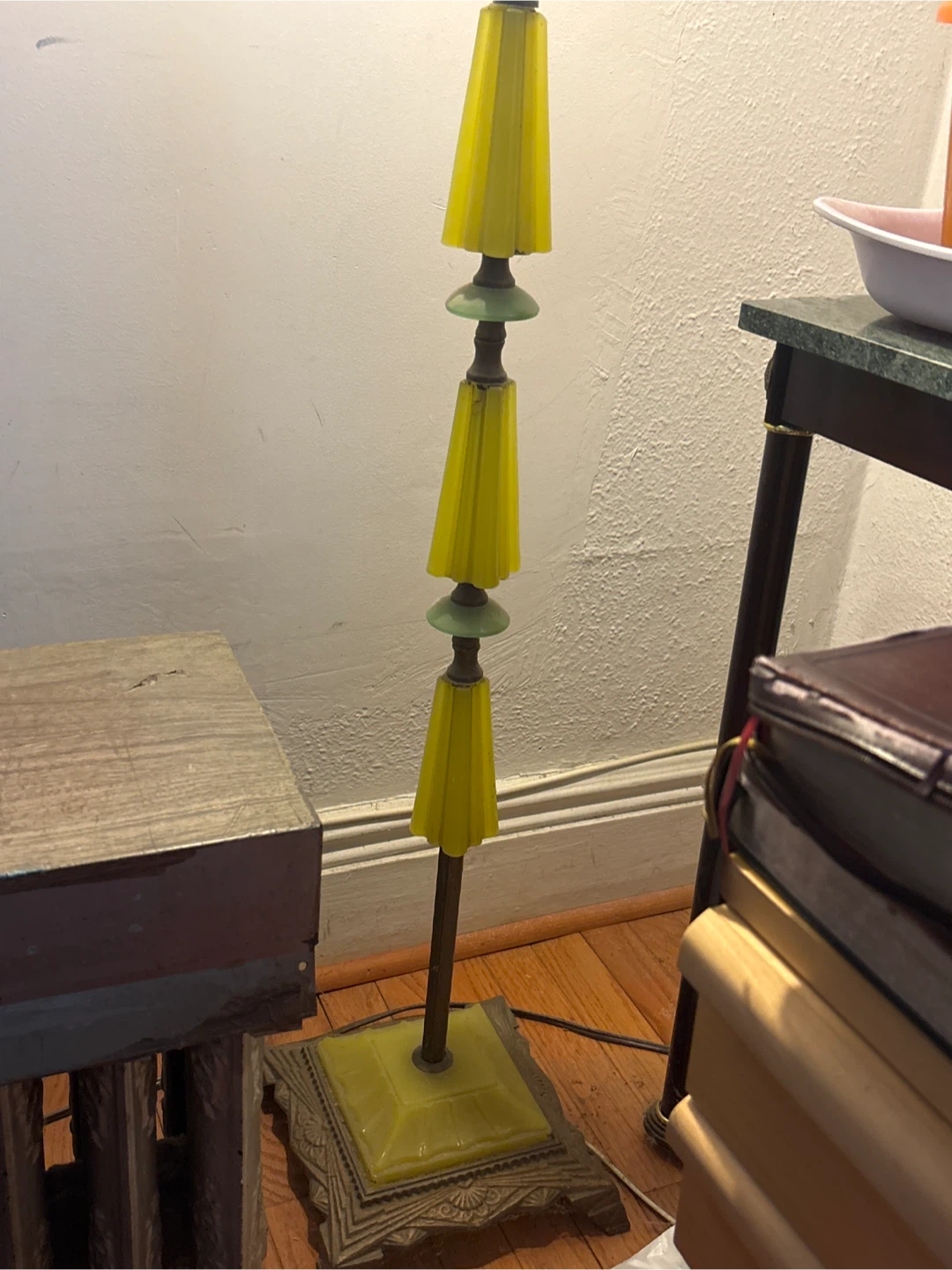 Vintage Yellow Glass 3-Tier Floor Lamp
