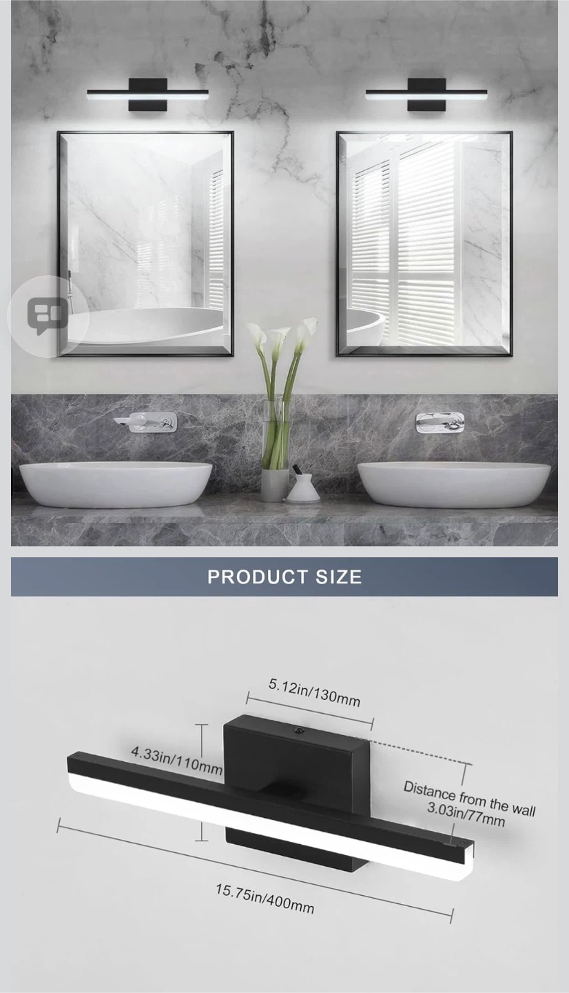 Bathroom LED Vanity Light Fixture - Black, 15.75" Long - photo 2