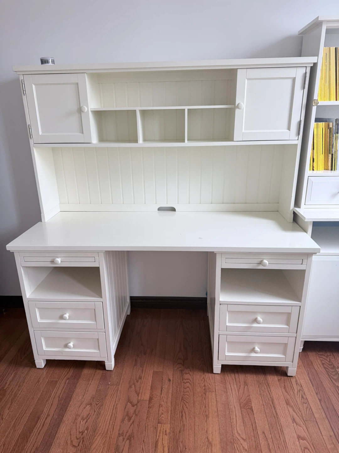 White Wooden Desk with Hutch and Storage