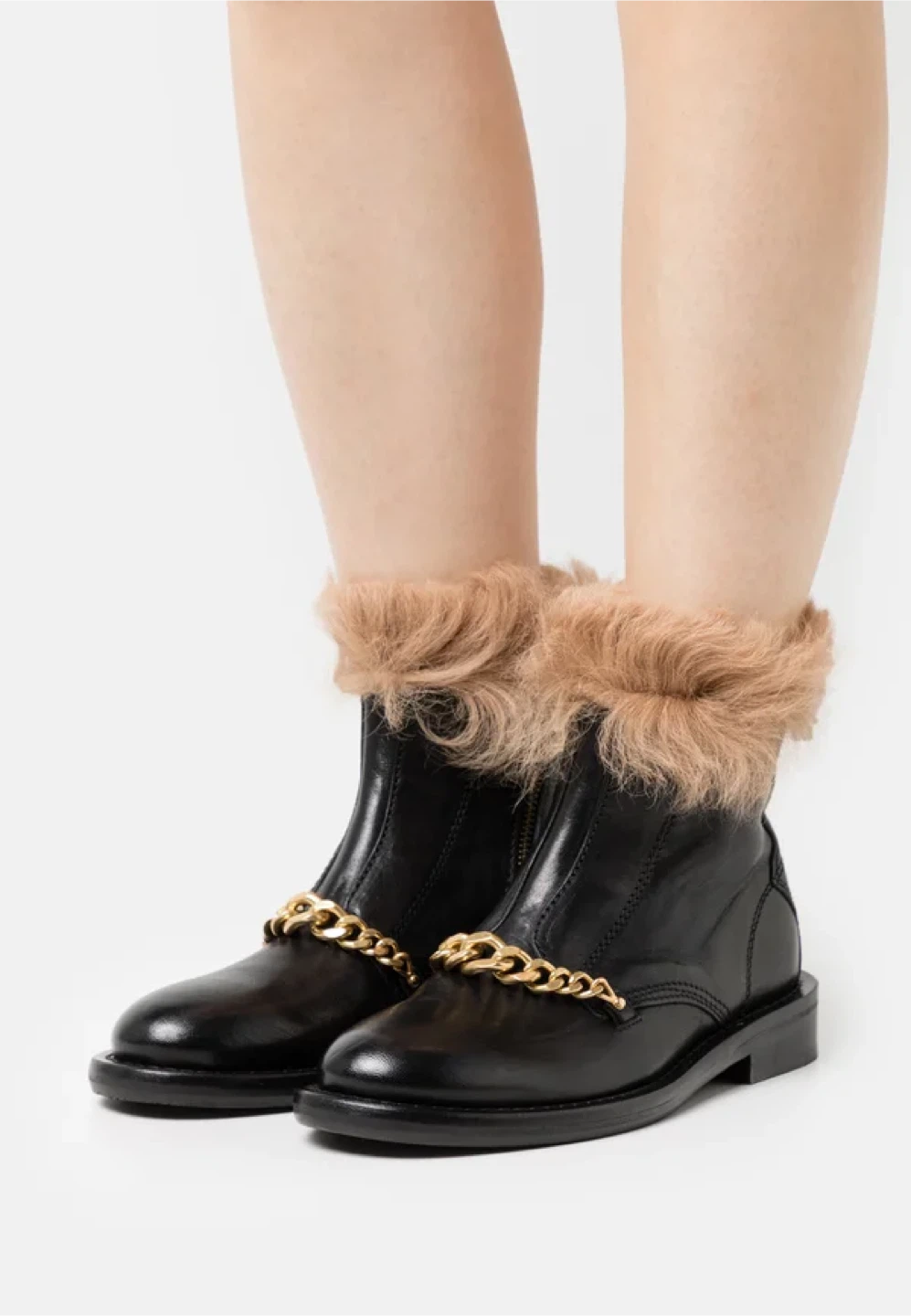 ZADIG & VOLTAIRE Laureen Faux Fur Black Leather Ankle Boots 36