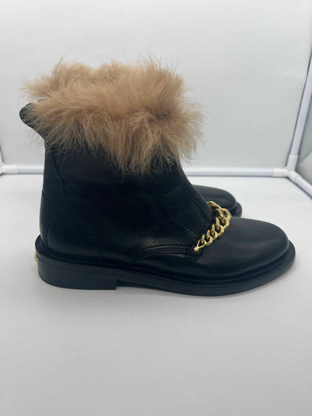 ZADIG & VOLTAIRE Laureen Faux Fur Black Leather Ankle Boots 36 - photo 4