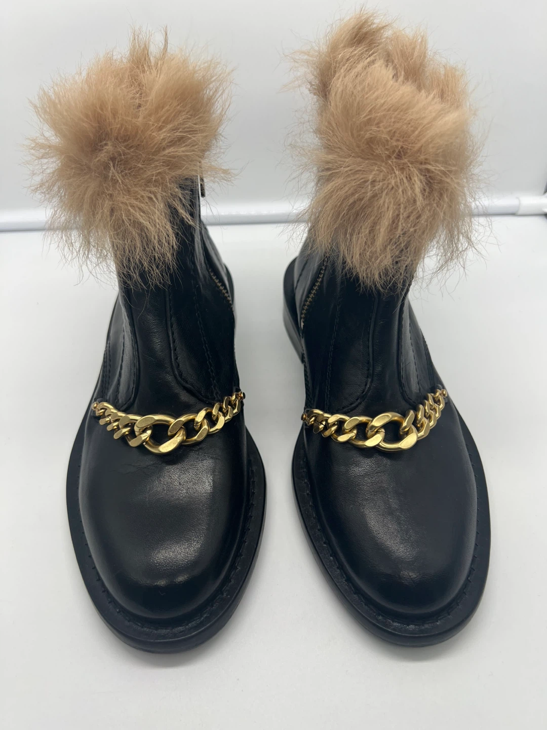 ZADIG & VOLTAIRE Laureen Faux Fur Black Leather Ankle Boots 36 - photo 5