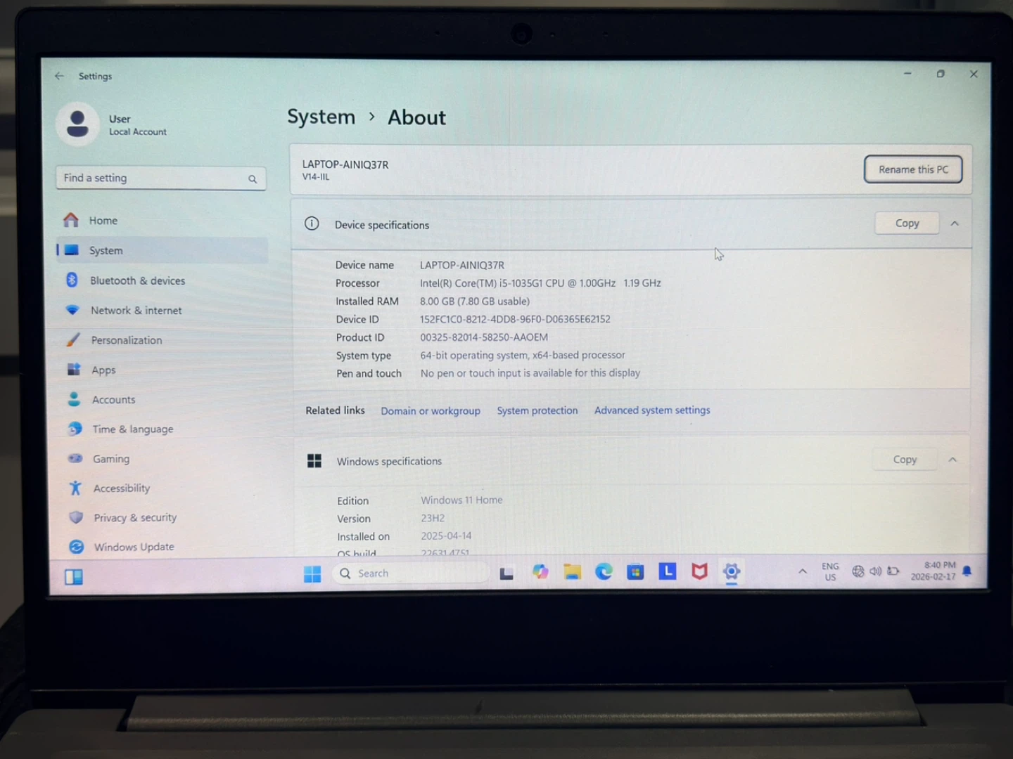 Lenovo Laptop - IdeaPad 3, i5-1035G1, 8GB RAM, 256GB SSD - photo 3