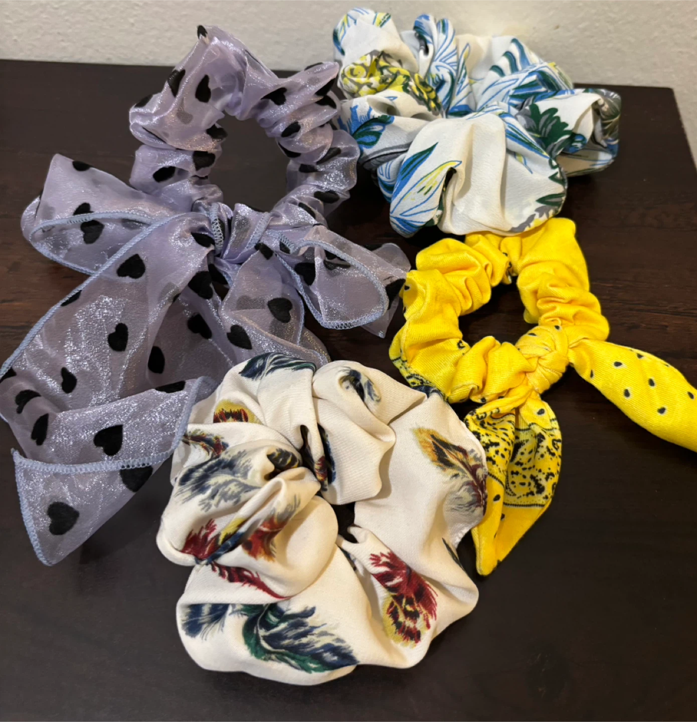 FLASH SALE-Set of 4 Hair Scrunchies - Various Patterns