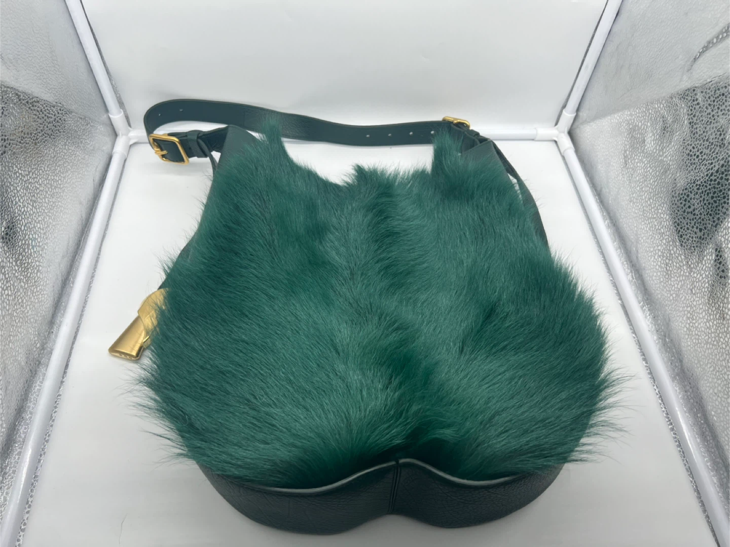 NEW BURBERRY Medium Chess Green Leather Goat Hair Shoulder Bag - photo 3