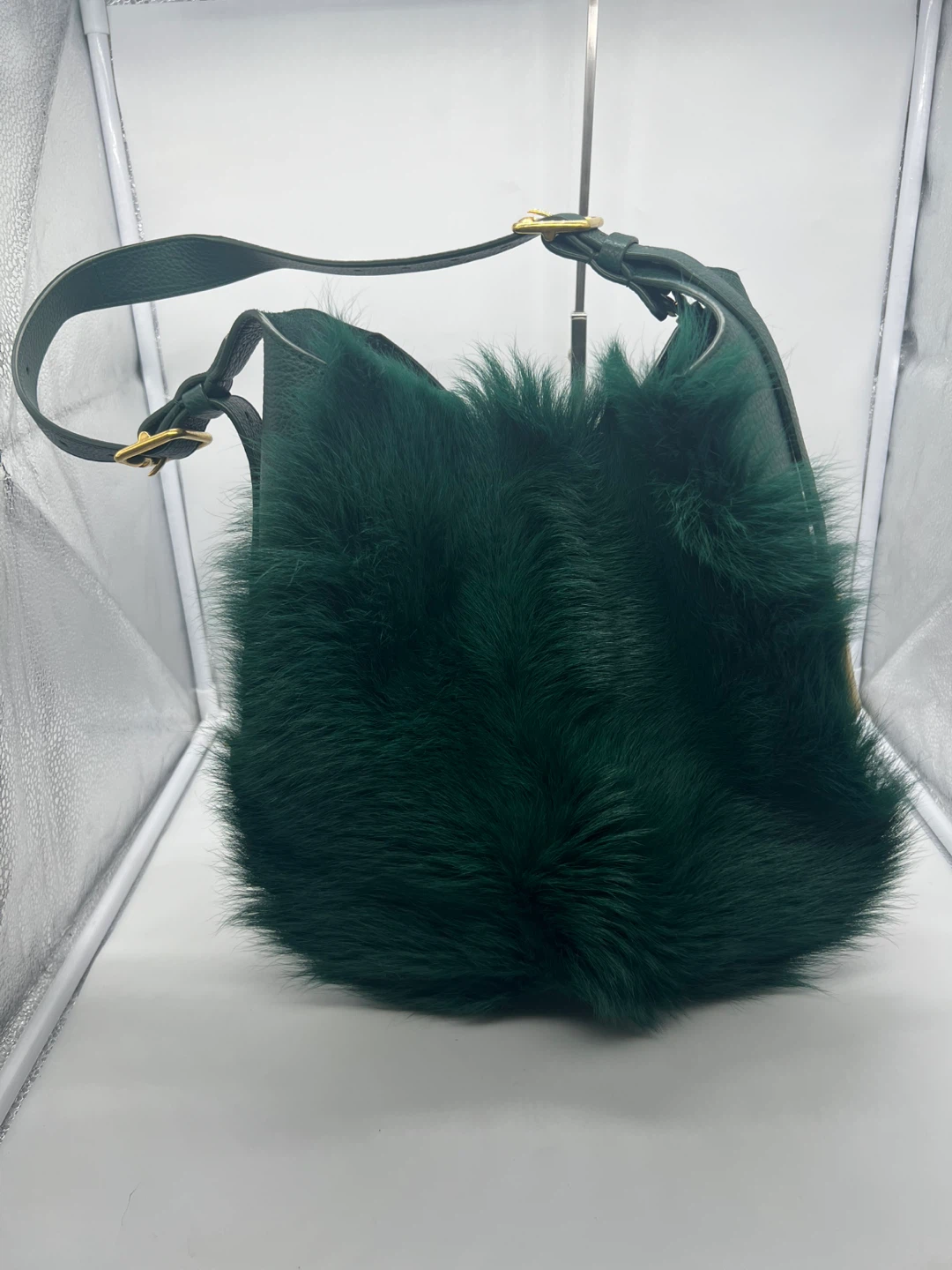 NEW BURBERRY Medium Chess Green Leather Goat Hair Shoulder Bag - photo 2