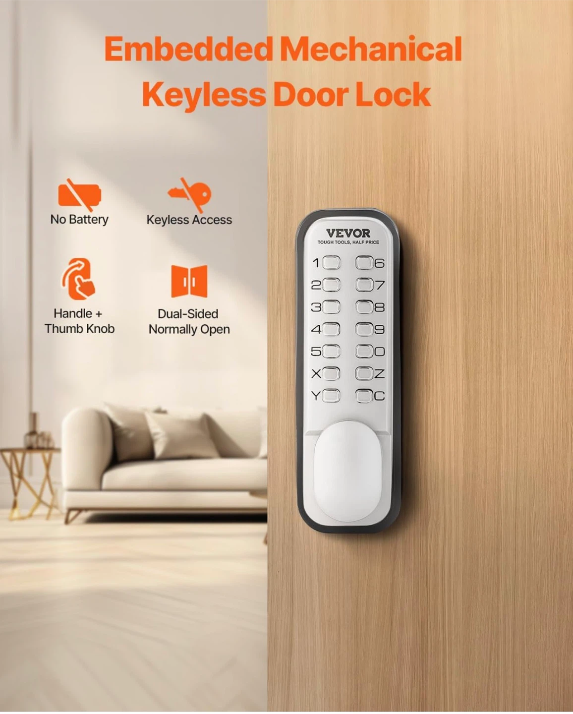 VEVOR Mechanical Keyless Entry Door Lock - Pearl Chrome MK - photo 2