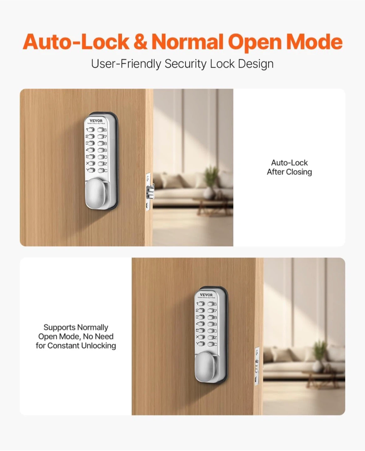 VEVOR Mechanical Keyless Entry Door Lock - Pearl Chrome MK - photo 5