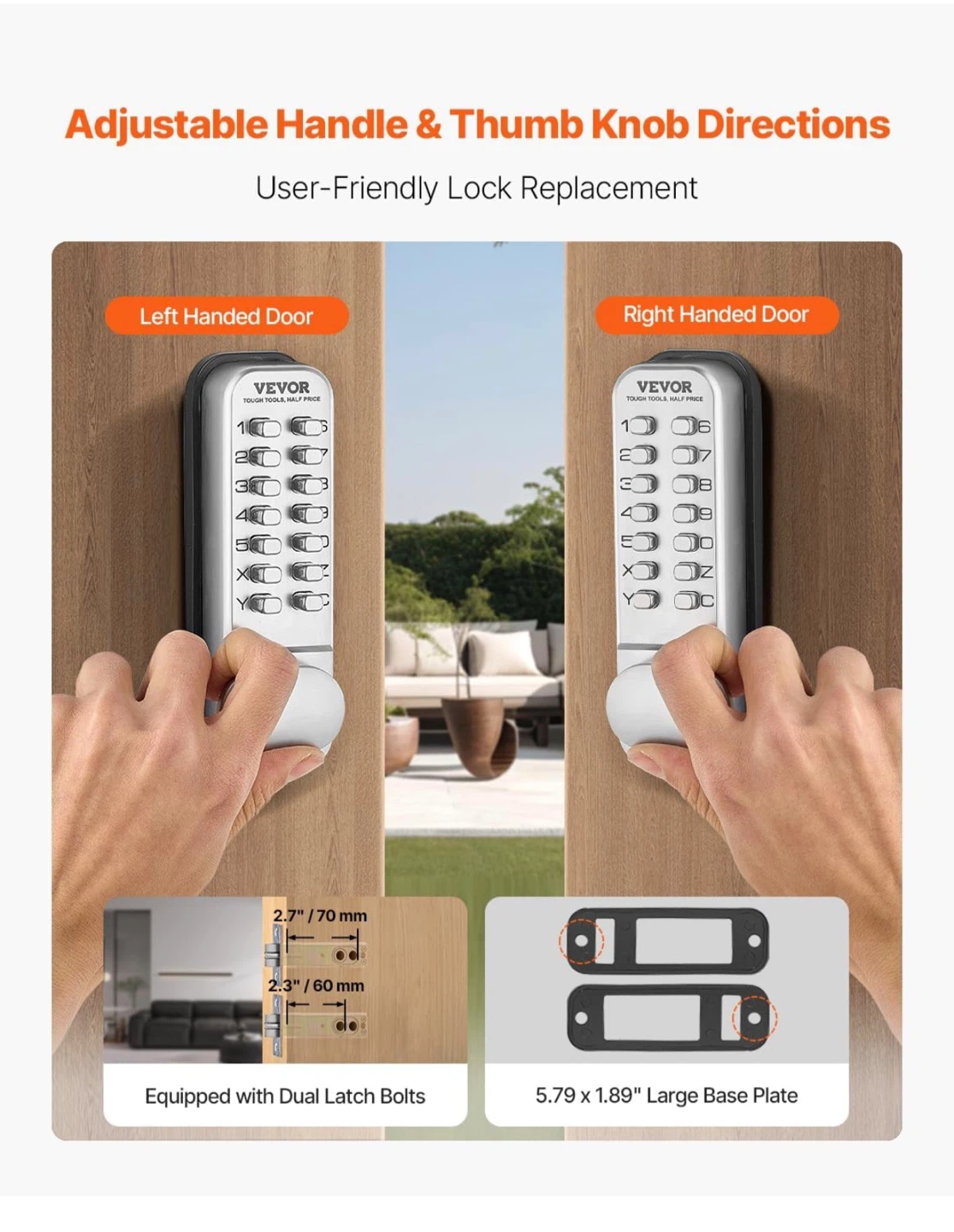 VEVOR Mechanical Keyless Entry Door Lock - Pearl Chrome MK - photo 4