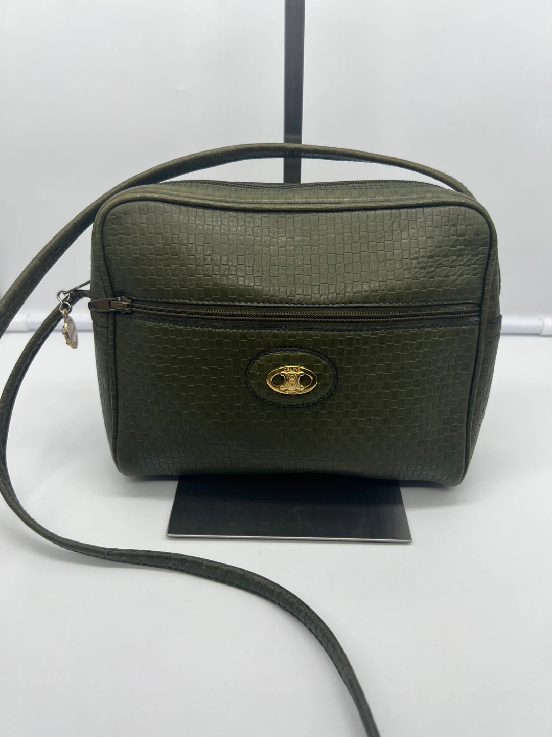 CELINE PARIS VINTAGE Army Green Leather Crossbody Bag
