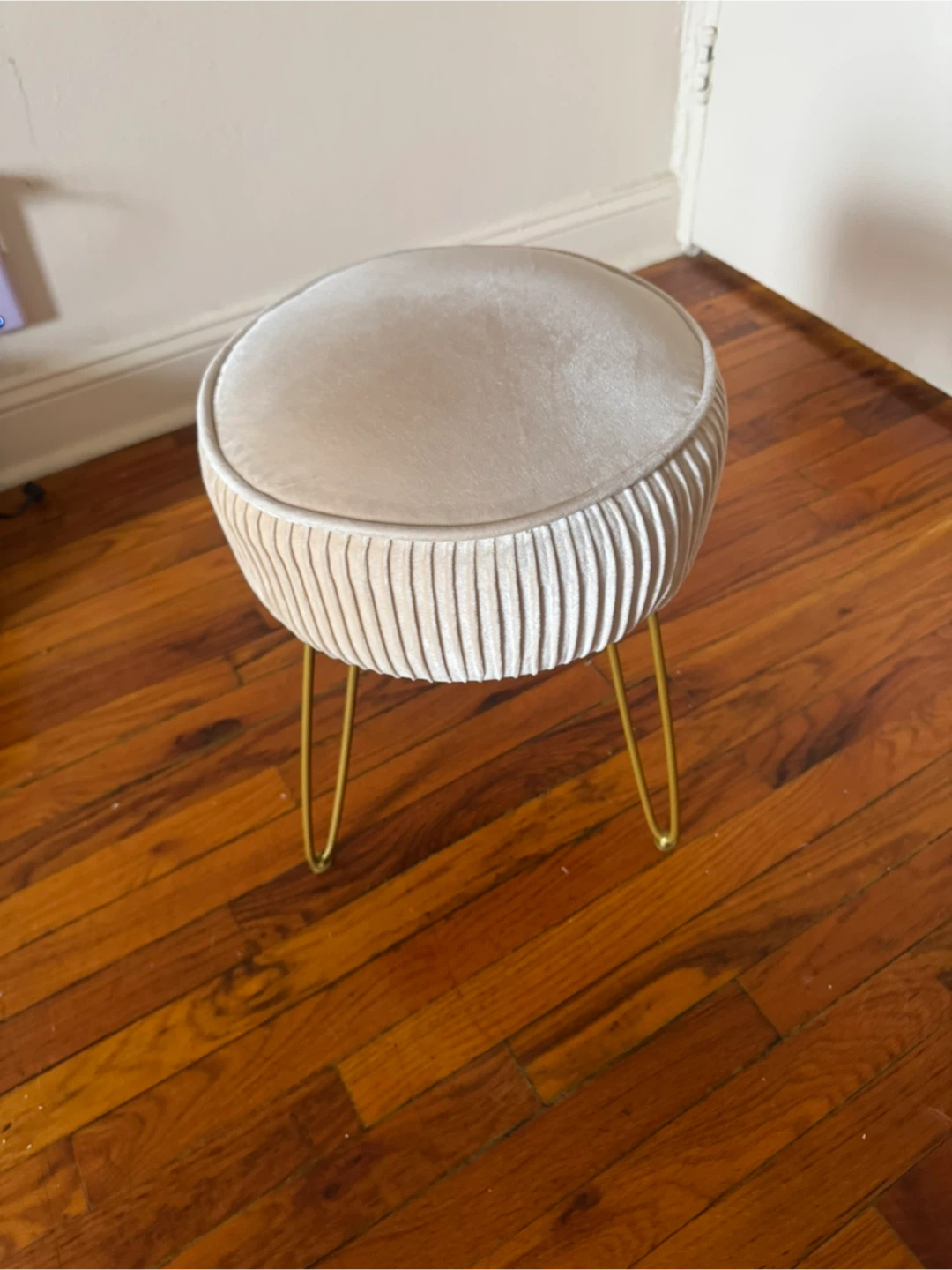 Velvet Accent Stool with Gold Legs