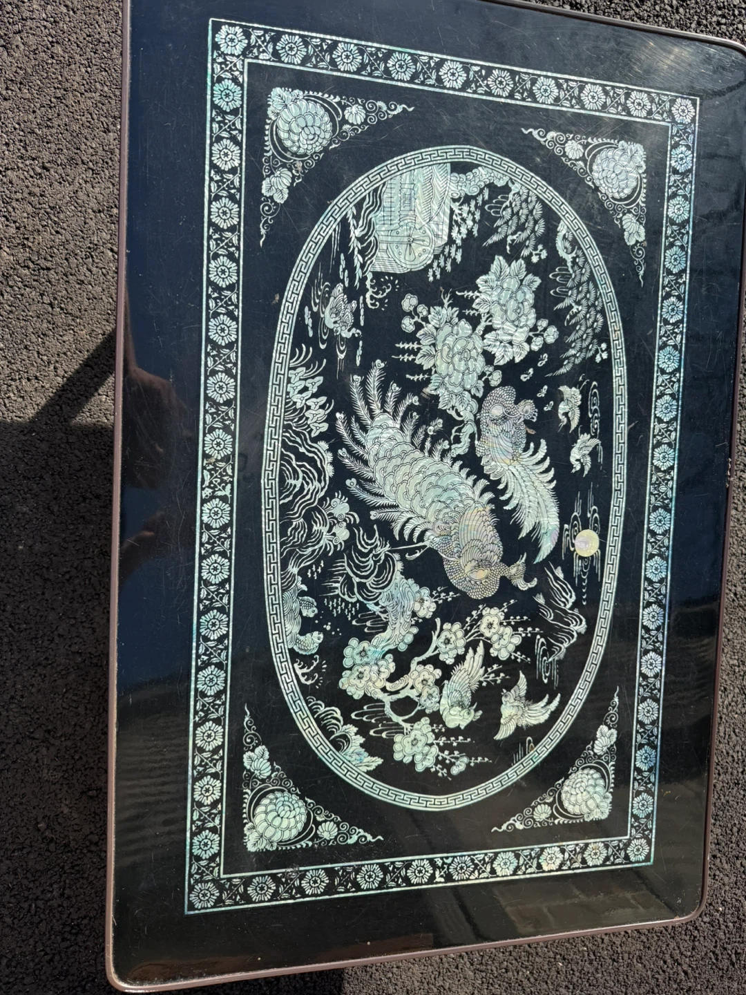 Vintage Black Lacquer Tray with Mother of Pearl Inlay - photo 2