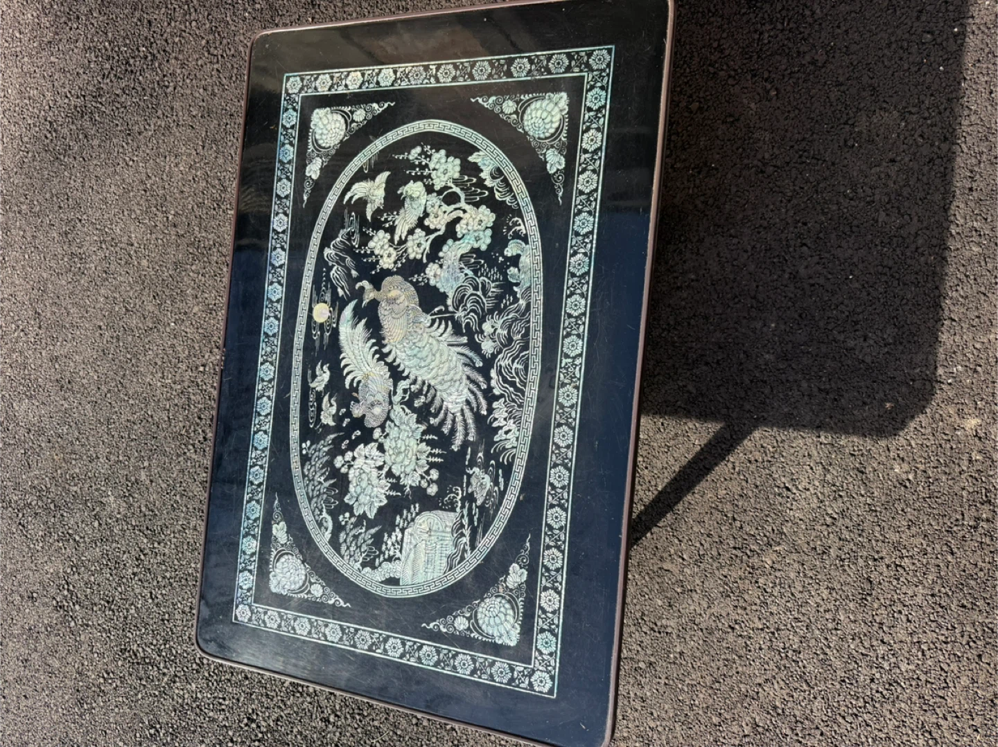 Vintage Black Lacquer Tray with Mother of Pearl Inlay
