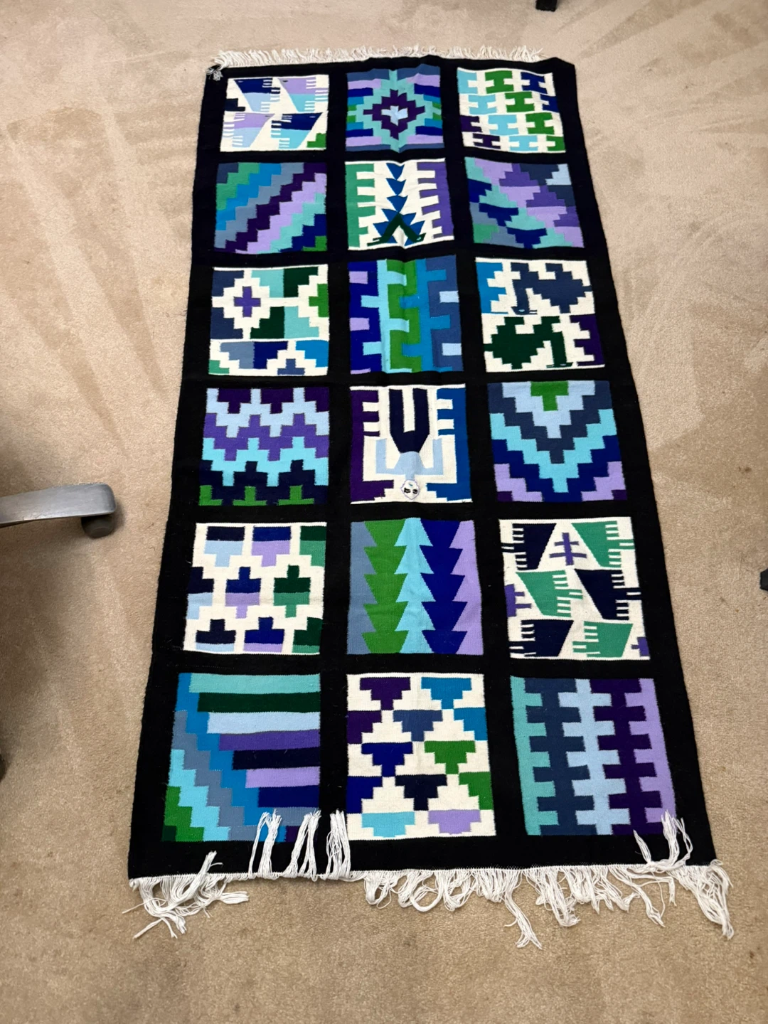 Hand made wool woven Runner with Geometric Patterns