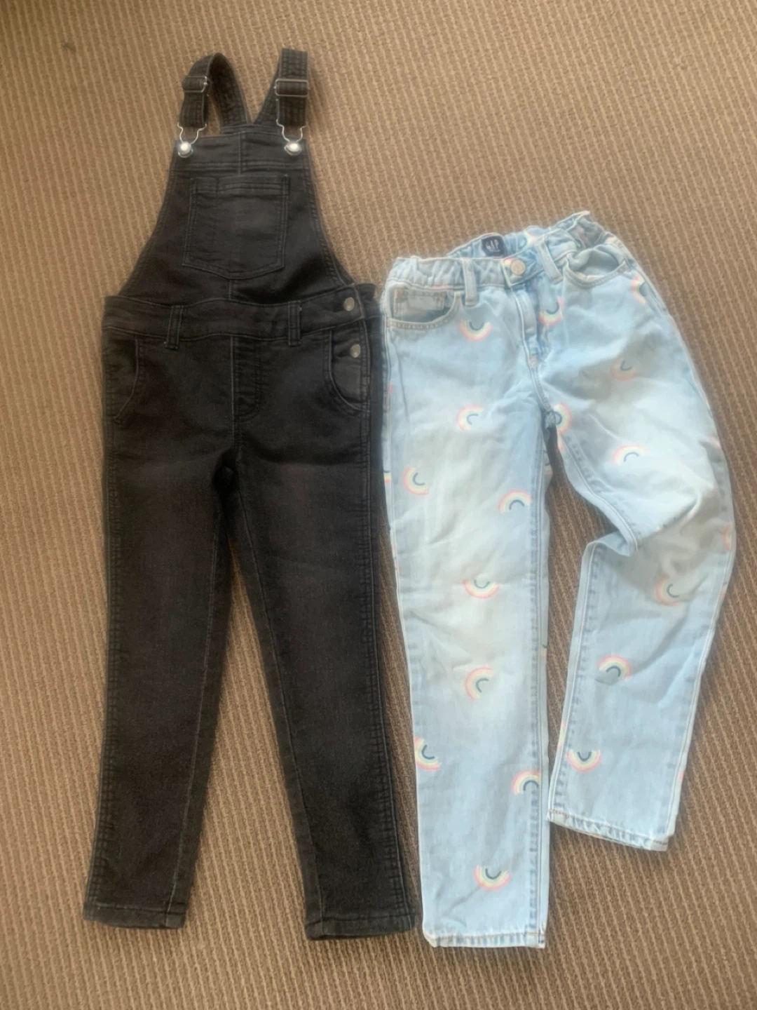 Kids Denim Overalls & Rainbow Jeans Bundle