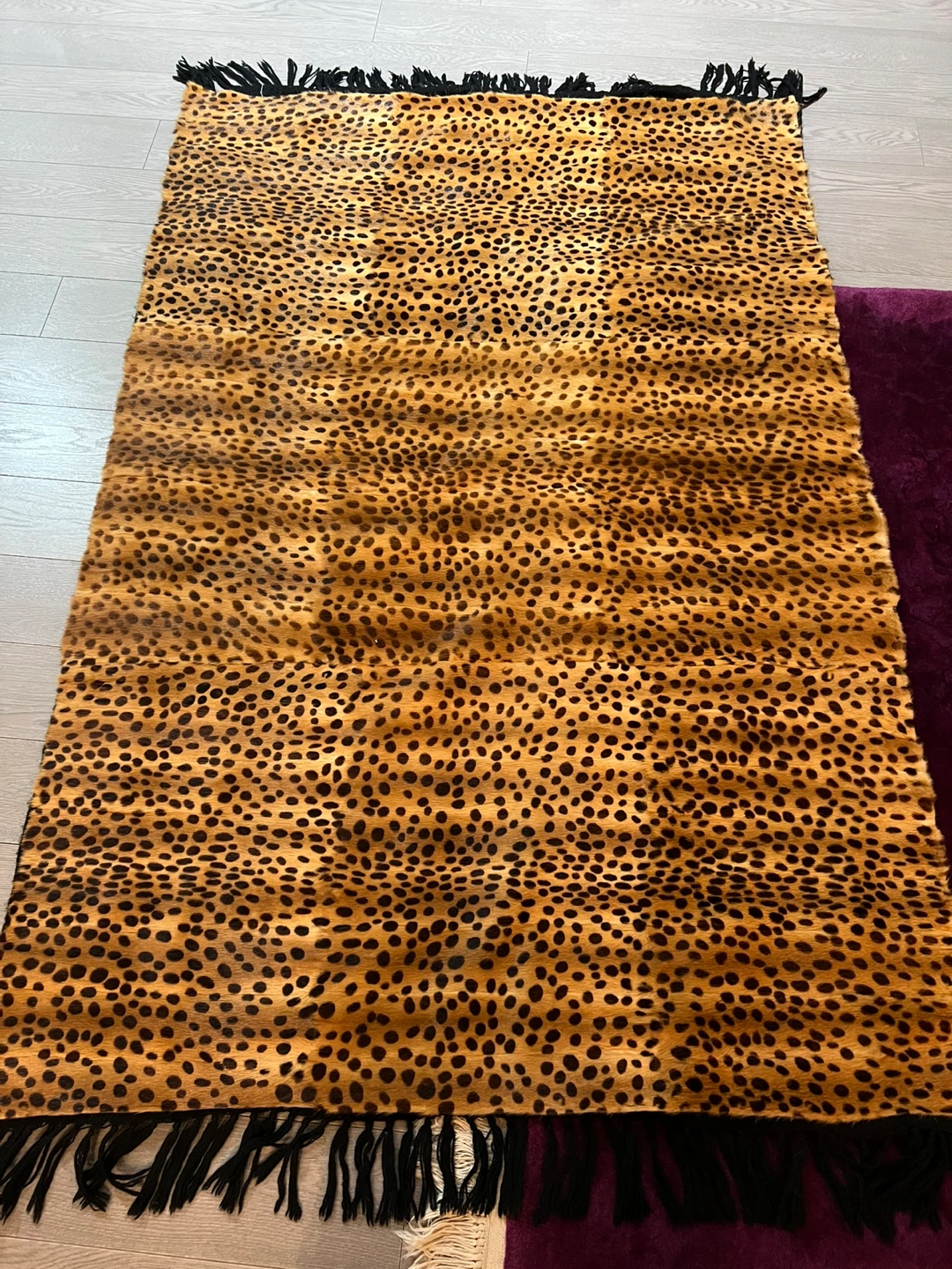 Leopard Print Faux Fur Rug with Tassels