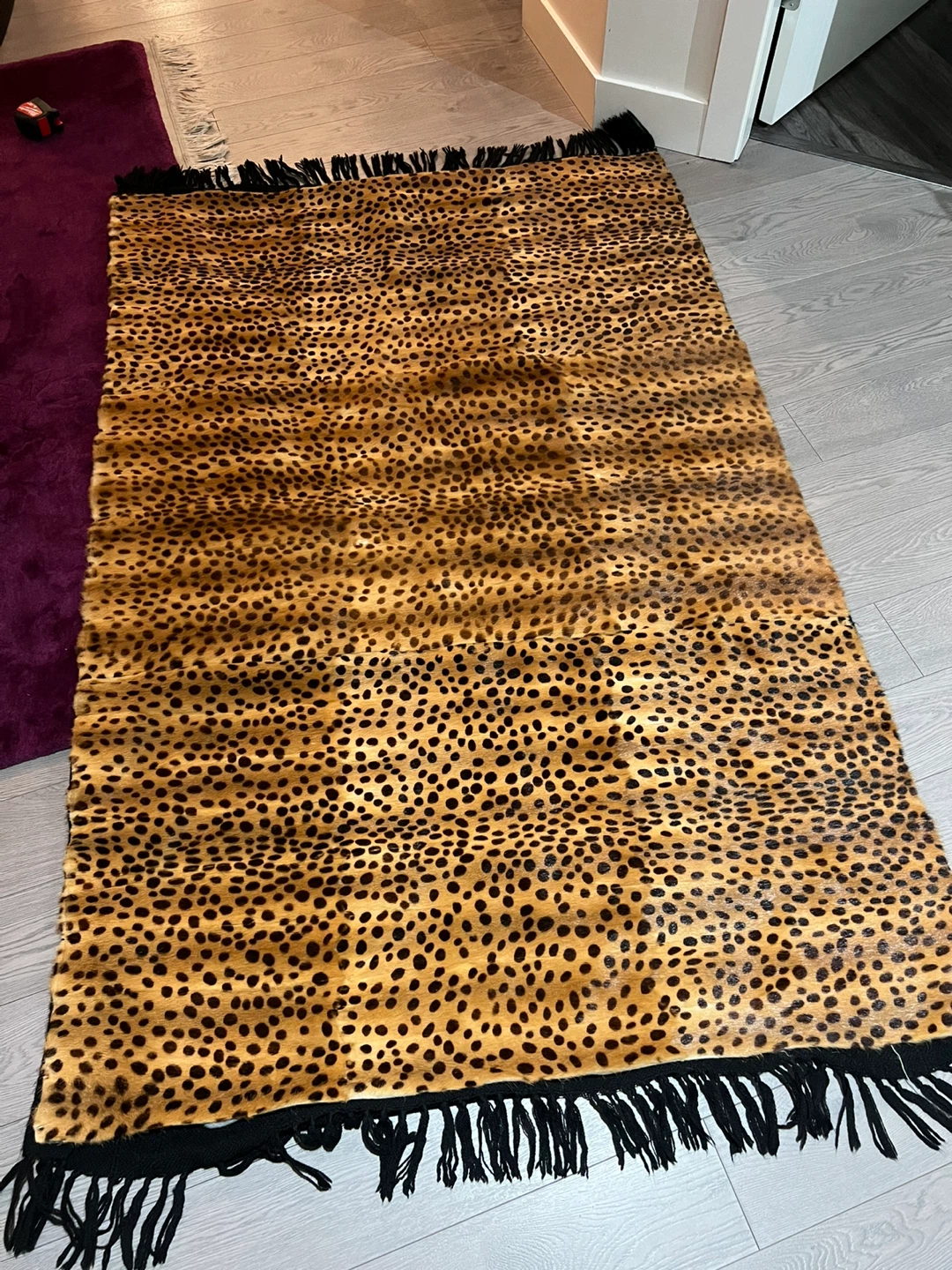 Leopard Print Faux Fur Rug with Tassels - photo 2