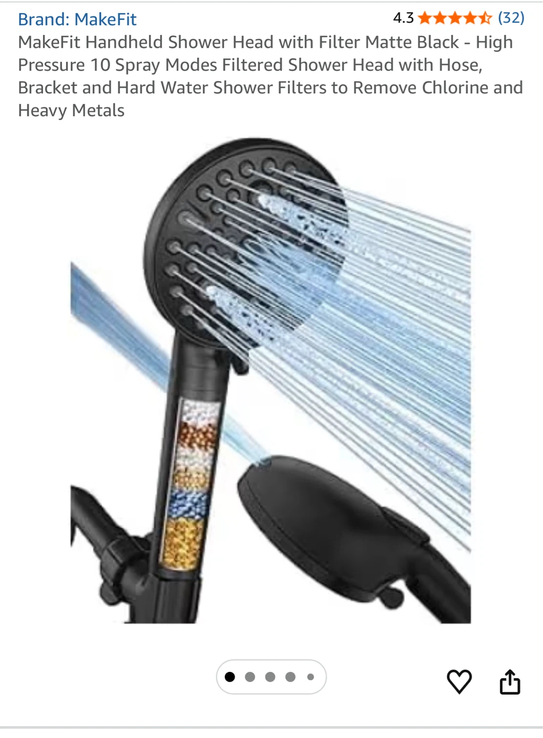 MakeFit Handheld Shower Head with Filter - Matte Black