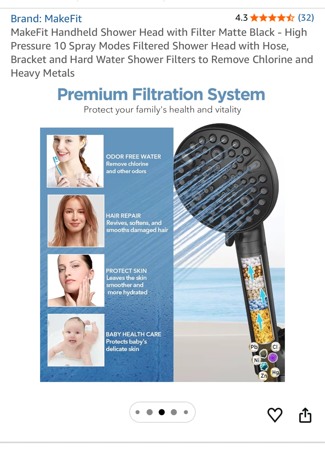 MakeFit Handheld Shower Head with Filter - Matte Black - photo 2