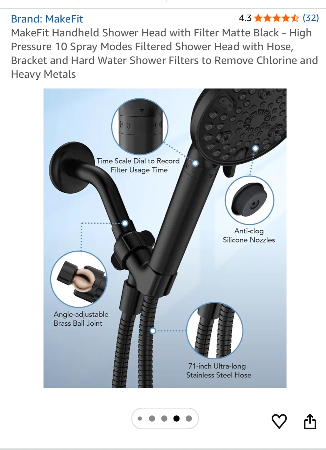 MakeFit Handheld Shower Head with Filter - Matte Black - photo 3