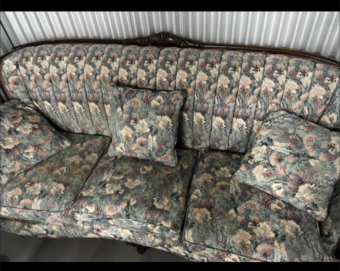 Antique Floral Sofa with Wood Trim - photo 2