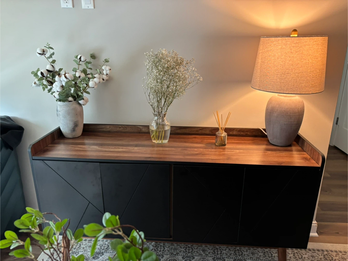 Black 4-Door Sideboard with Wood Accents - photo 3