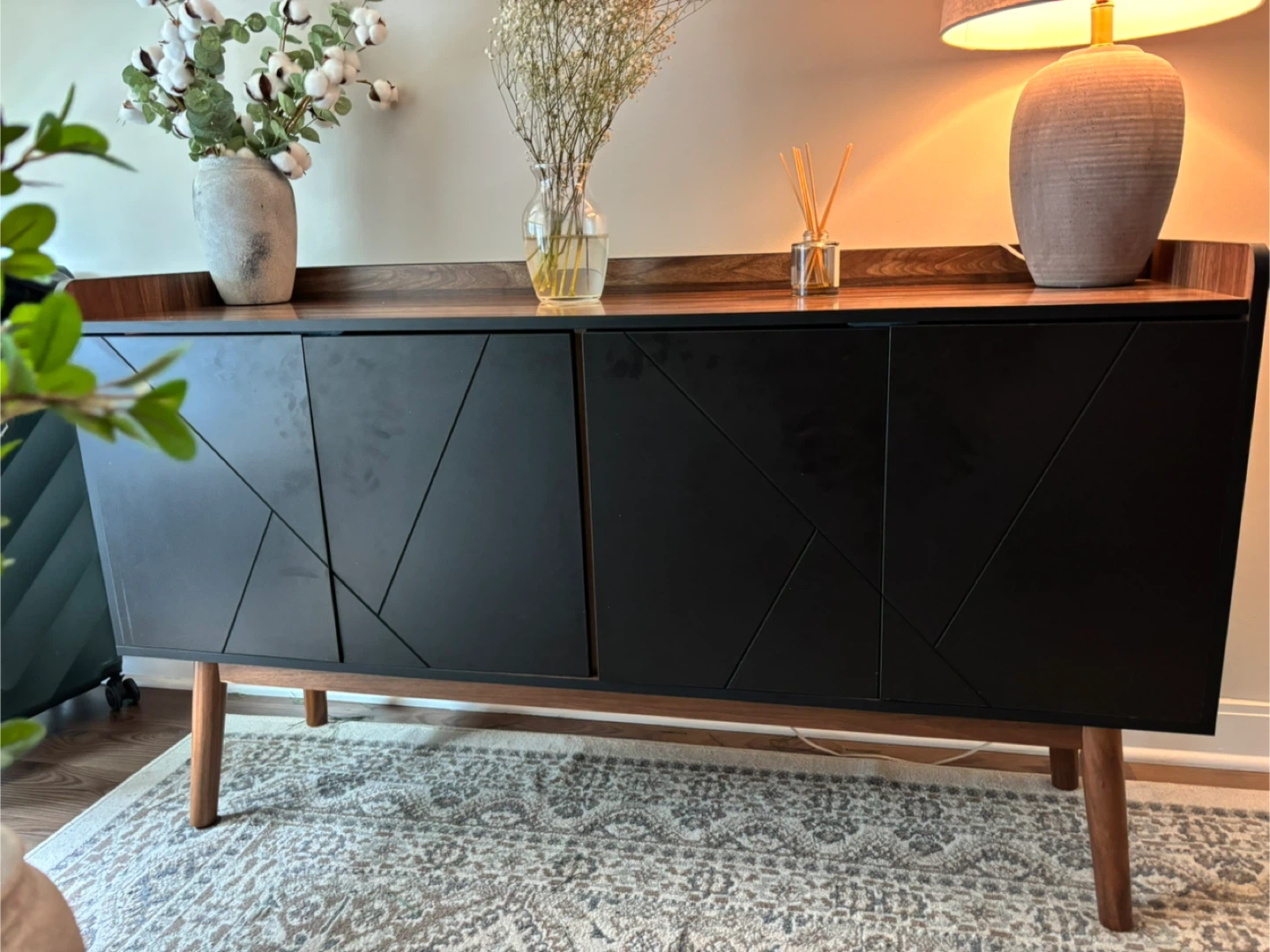 Black 4-Door Sideboard with Wood Accents - photo 2