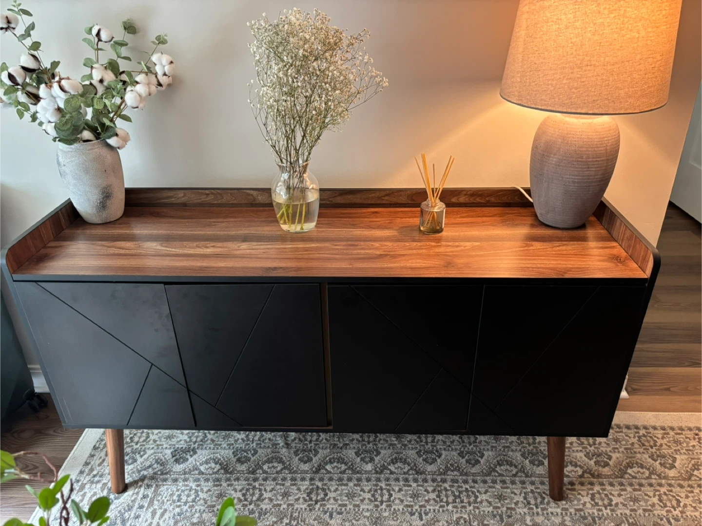 Black 4-Door Sideboard with Wood Accents - photo 4