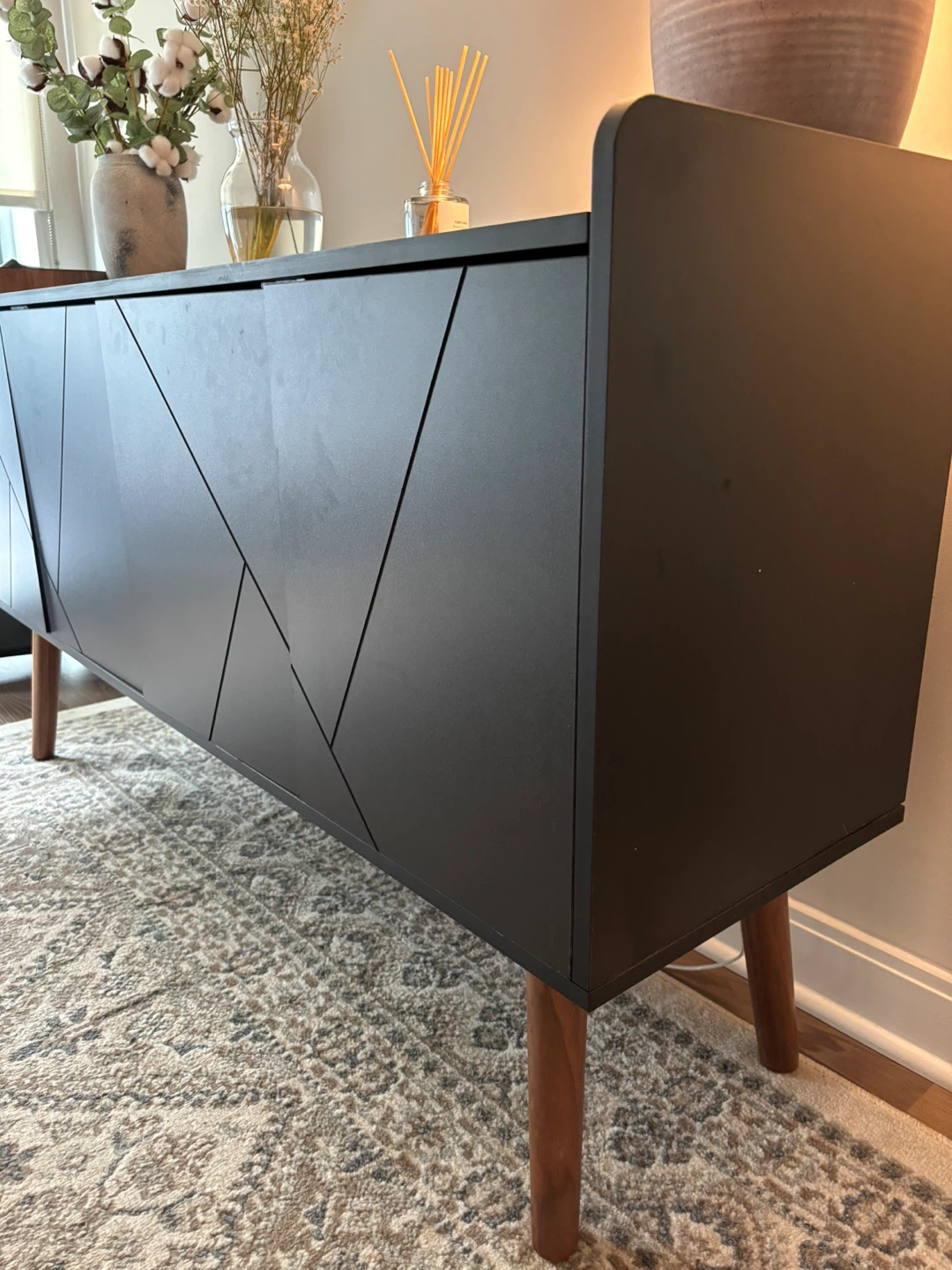 Black 4-Door Sideboard with Wood Accents