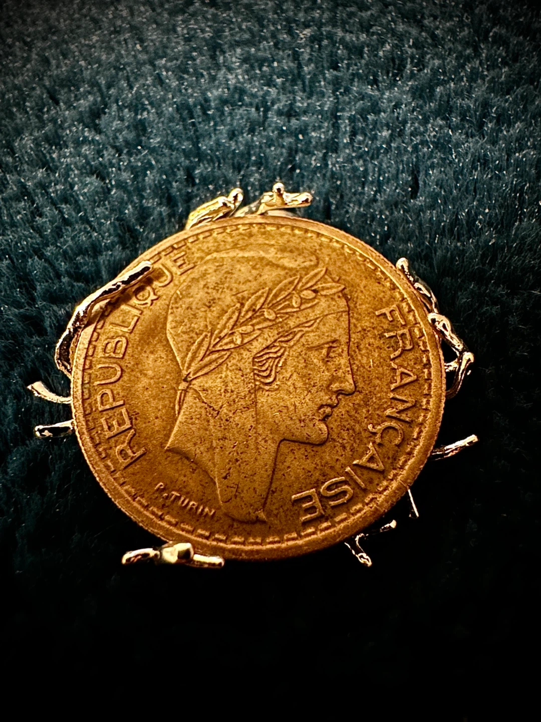 Vintage French Franc Coin Brooch