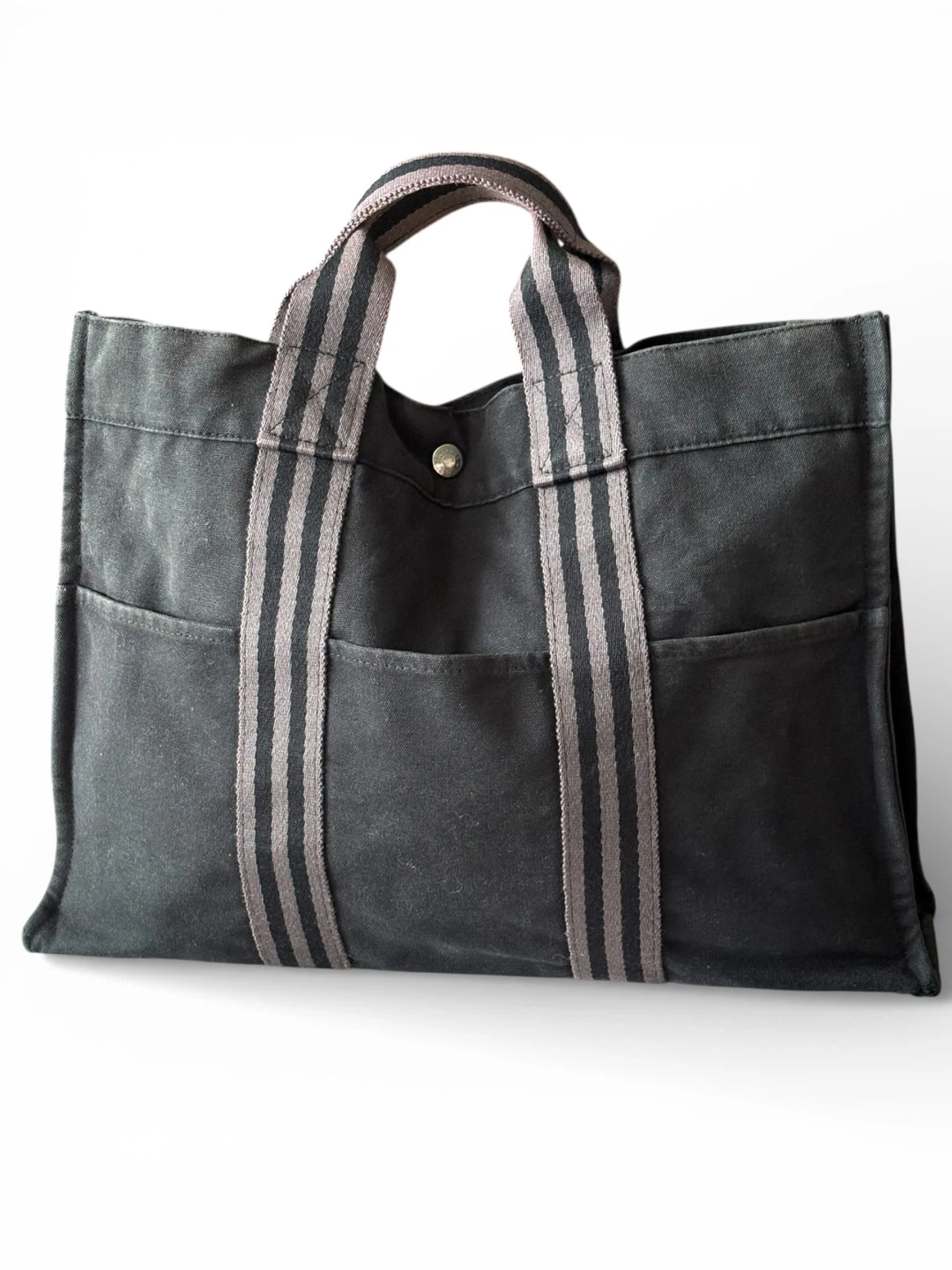 Hermes Dark Grey Canvas Tote Bag