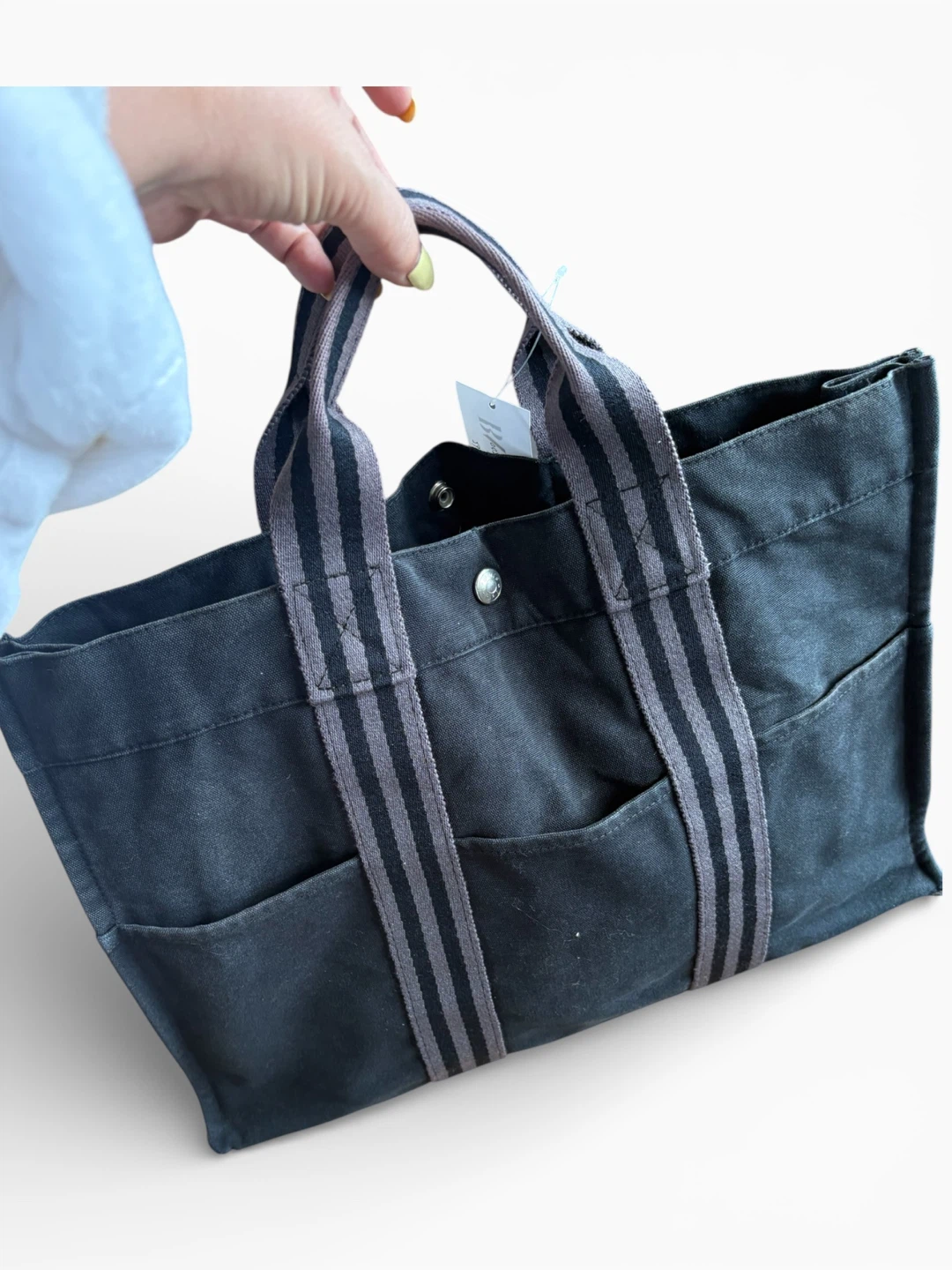 Hermes Dark Grey Canvas Tote Bag - photo 2