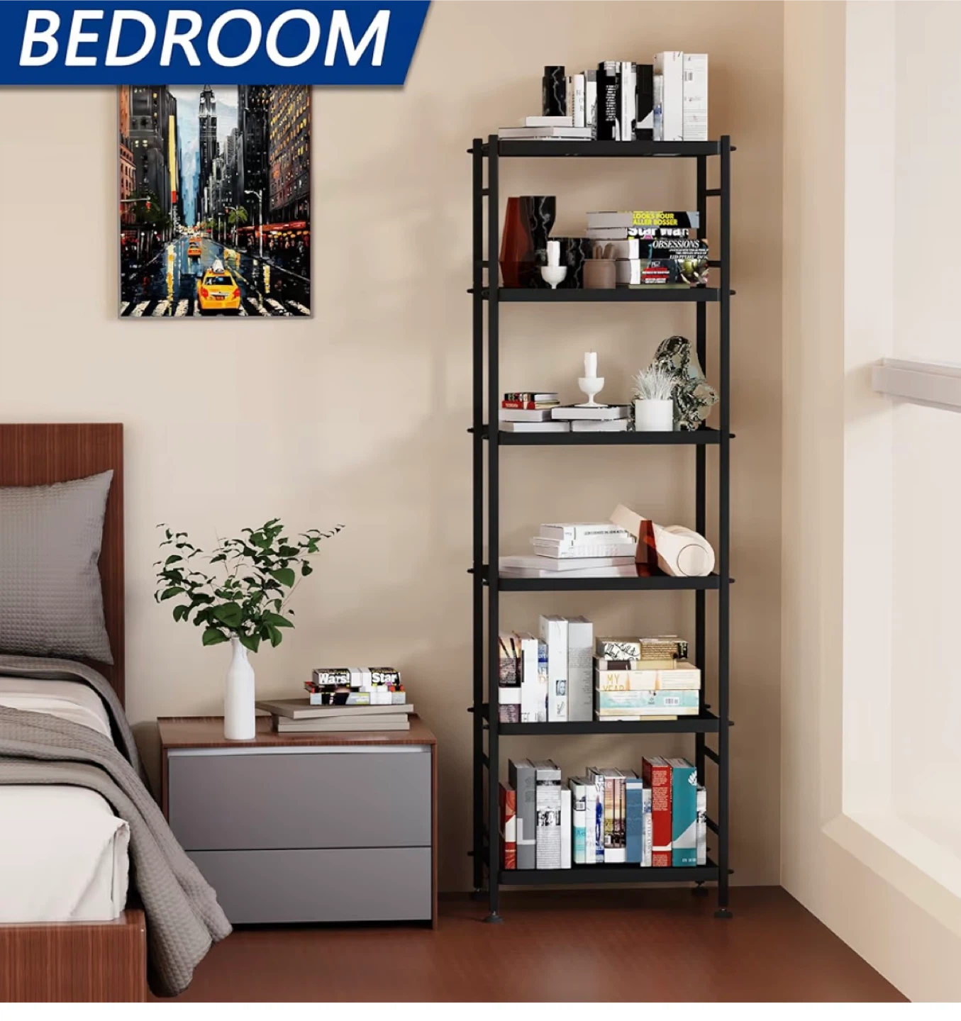 6 Tier Black Bookshelf / Storage Shelf - photo 4