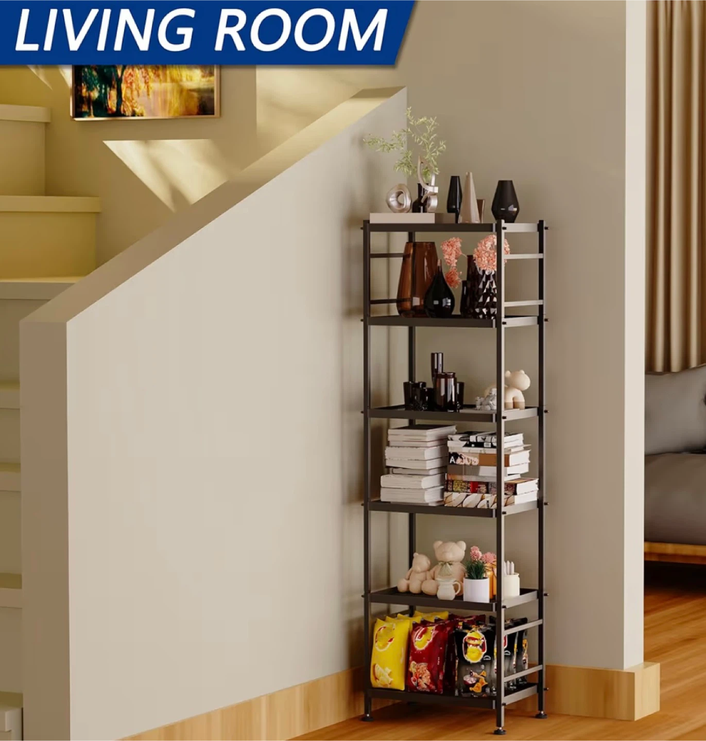 6 Tier Black Bookshelf / Storage Shelf - photo 2