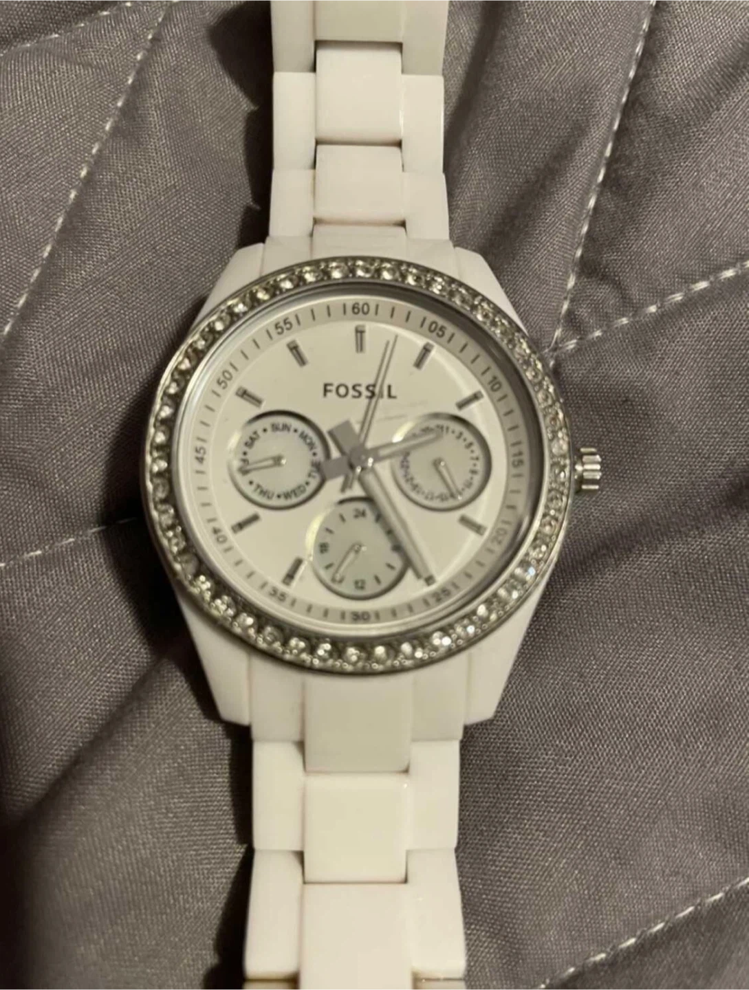 White Fossil Watch with Rhinestone Bezel - photo 2