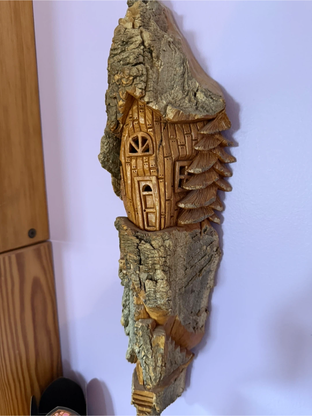 Hand-Carved Wood Spirit House Wall Art