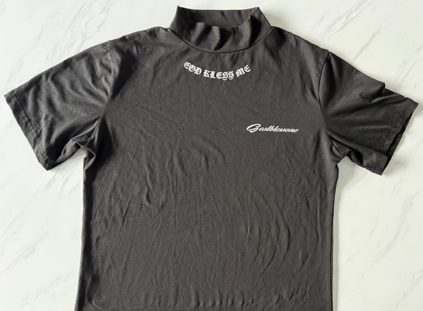 Black Mock Neck Graphic T-Shirt - photo 3