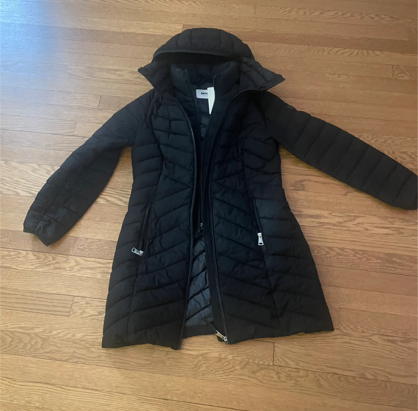 DKNY Black Puffer Coat with Hood