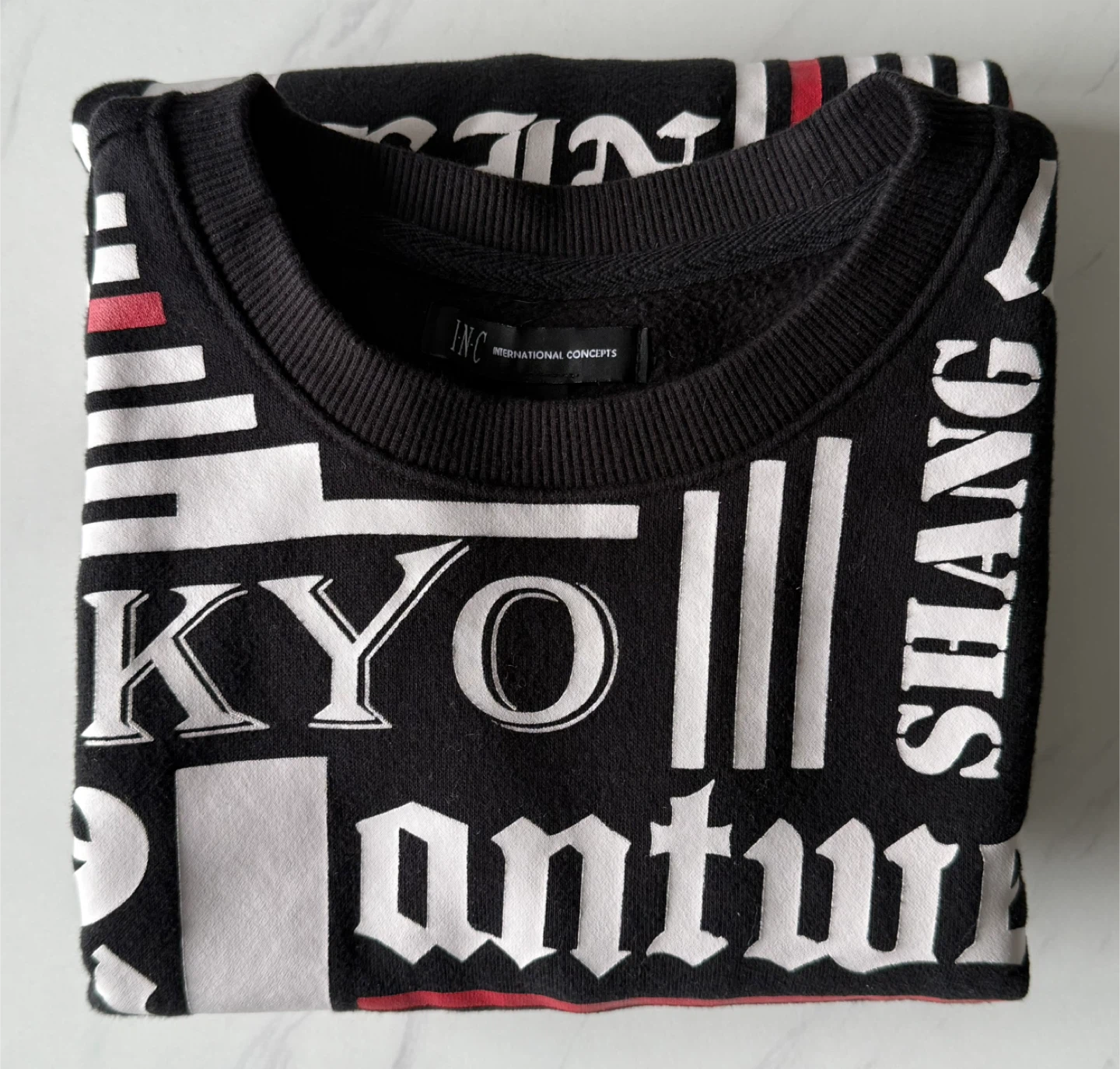 INC International Concepts Black Graphic Crewneck Sweatshirt