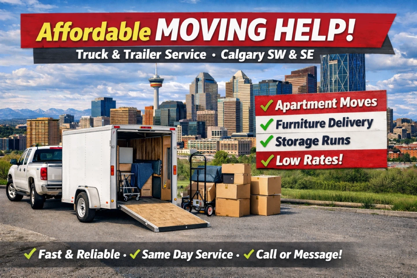 Affordable Moving Help! Truck & Trailer Service in Calgary
