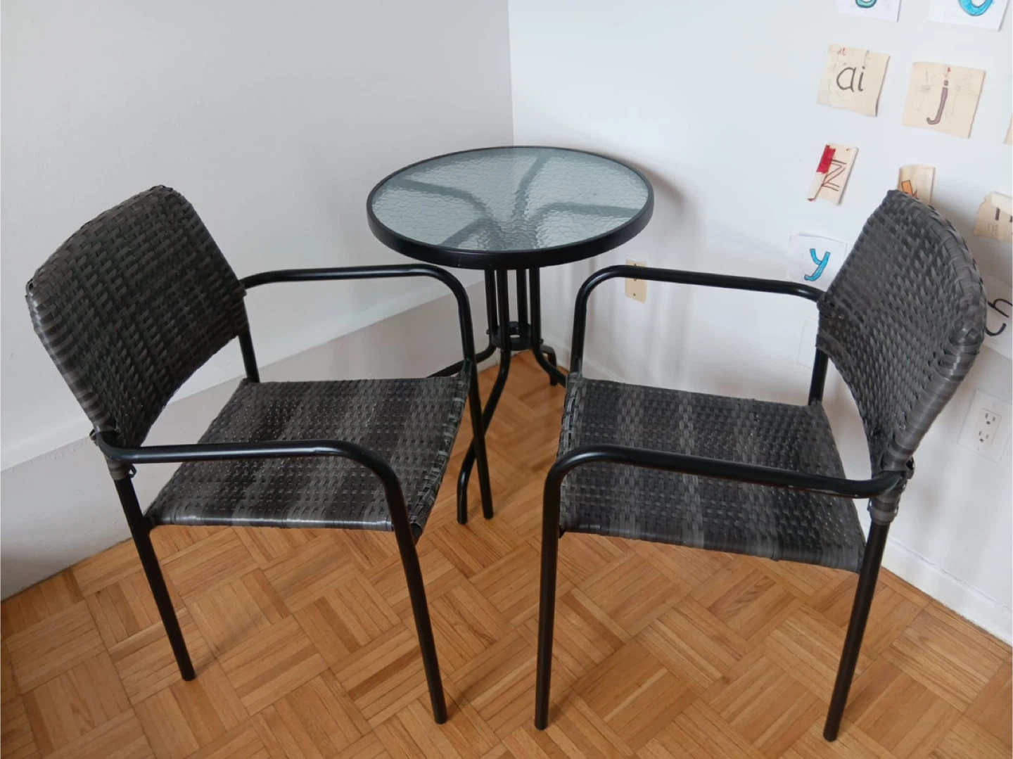 Glass Top Bistro Table and 2 Chairs Set