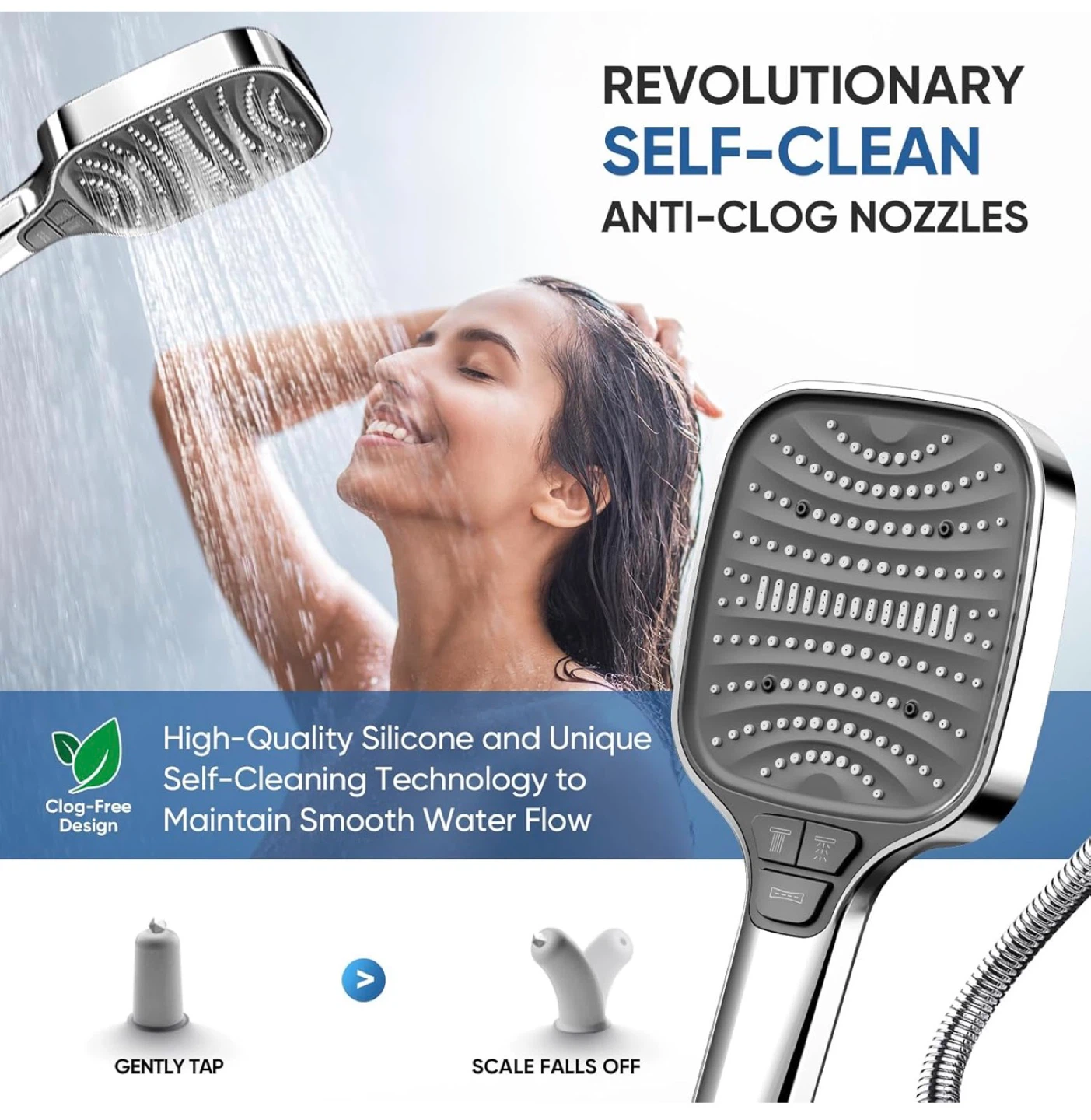Self-Clean Anti-Clog Nozzles Handheld Shower Head - photo 2