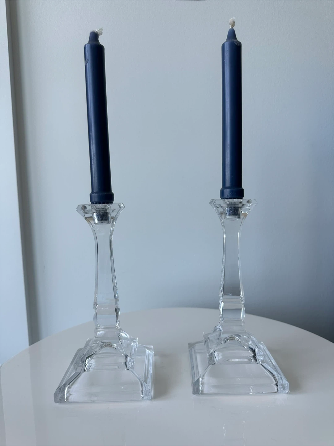 🥕 Elegant Candle Holder Pair with Dark Blue Candles 🕯️💙