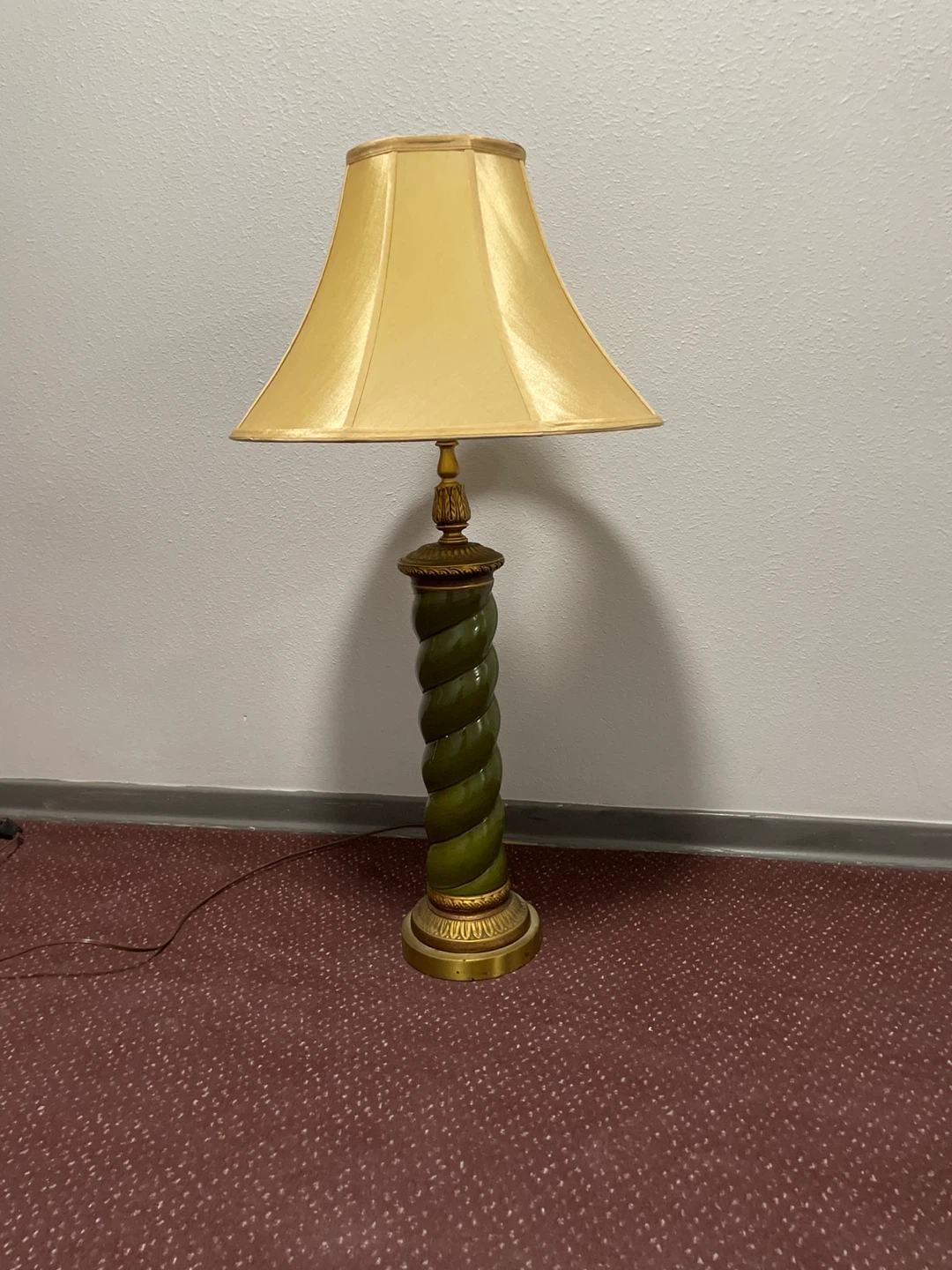 Green Twisted Column Table Lamp with Gold Accents