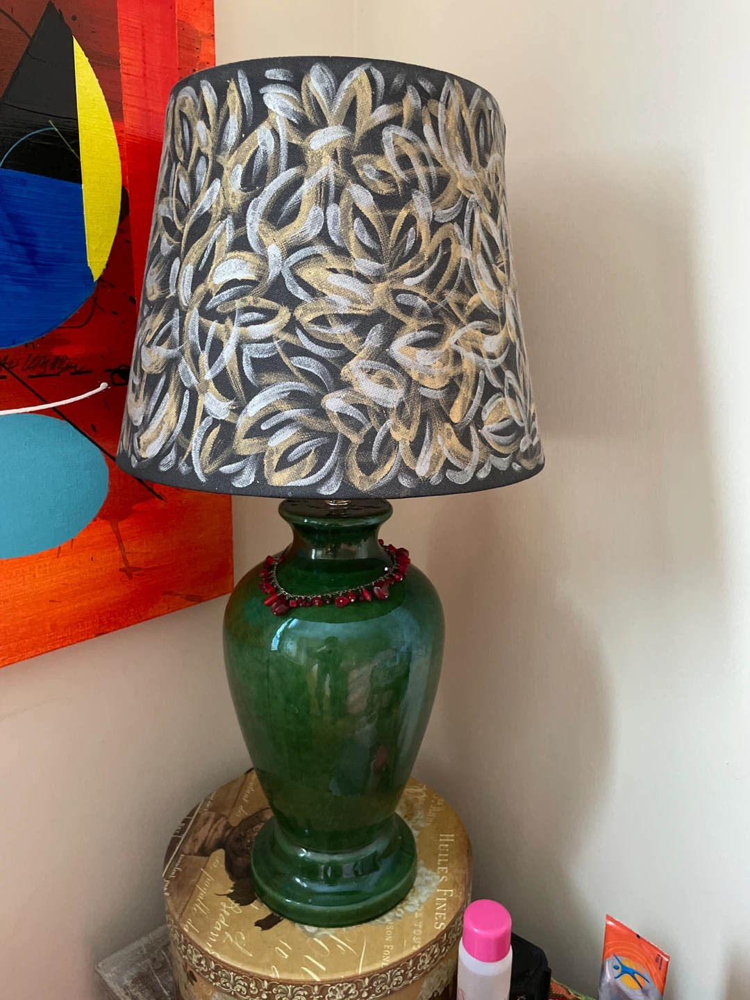 Green Ceramic Table Lamp with Decorative Shade