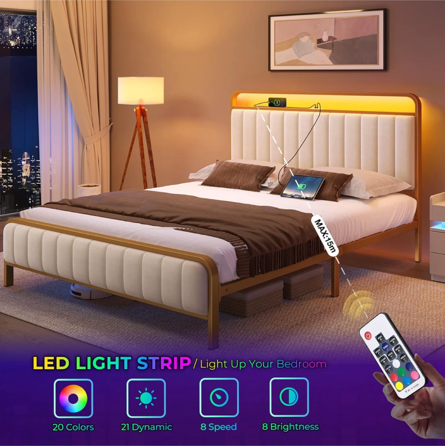 Full Size Bed Frame with LED Light Strip - photo 3