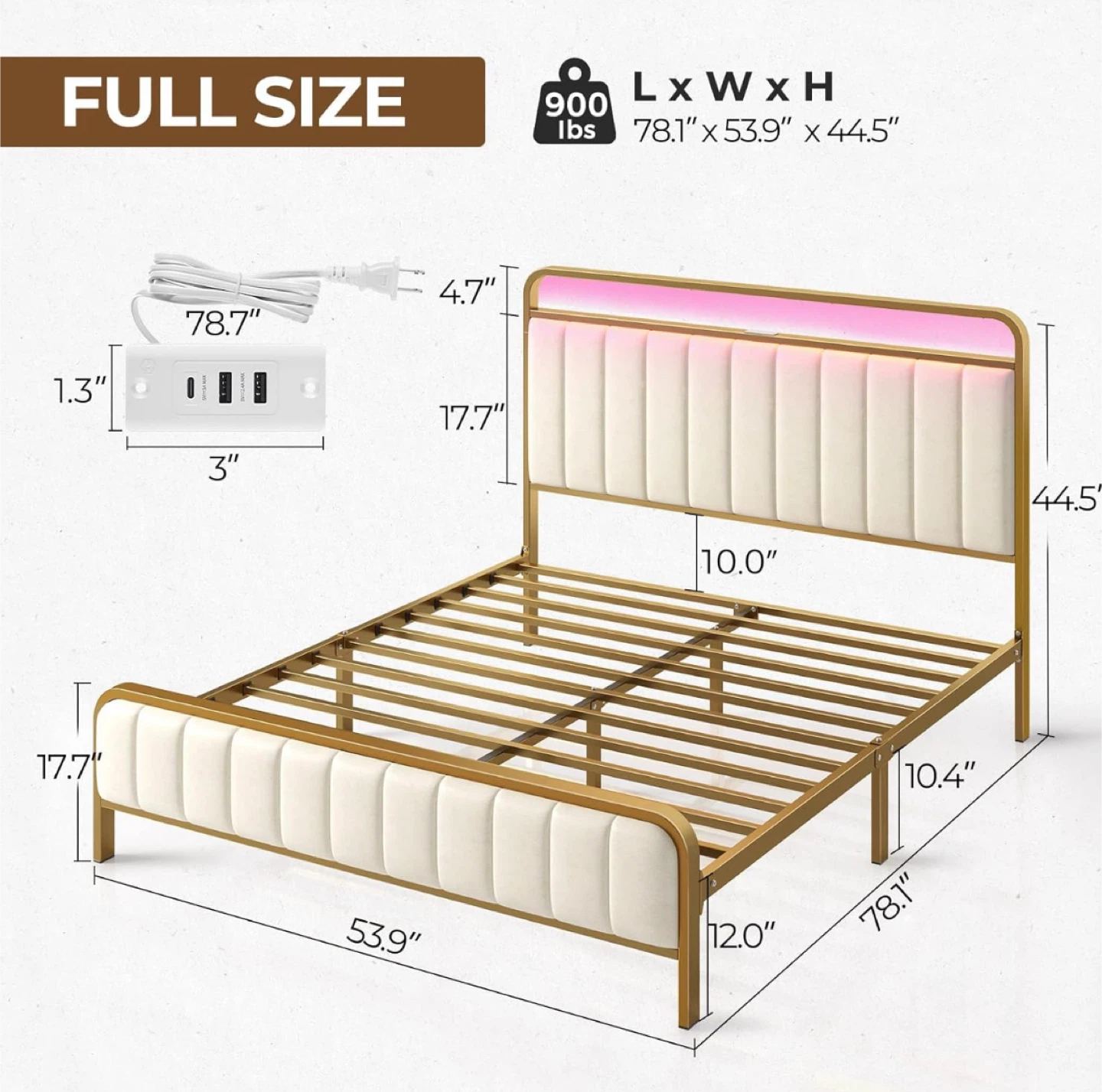 Full Size Bed Frame with LED Light Strip - photo 2