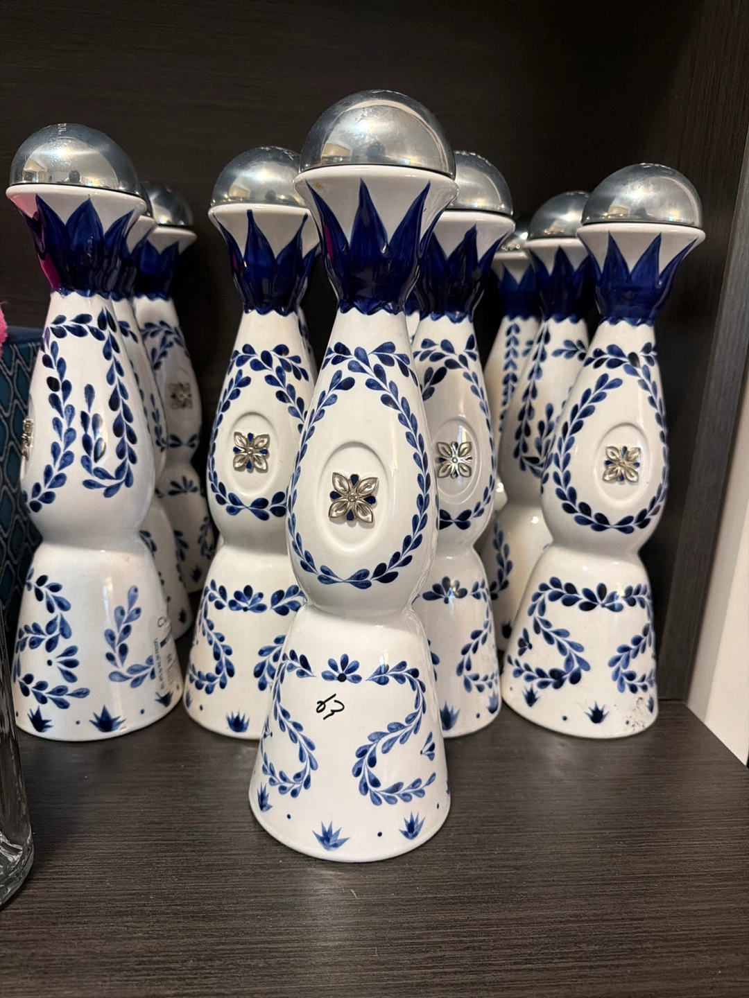 Patrón Tequila Bottle Decorative White Blue Floral