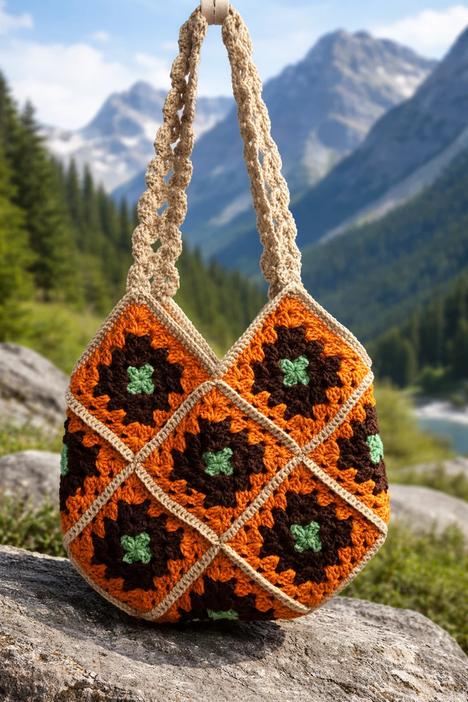 Handmade Crochet Granny Square Tote Bag