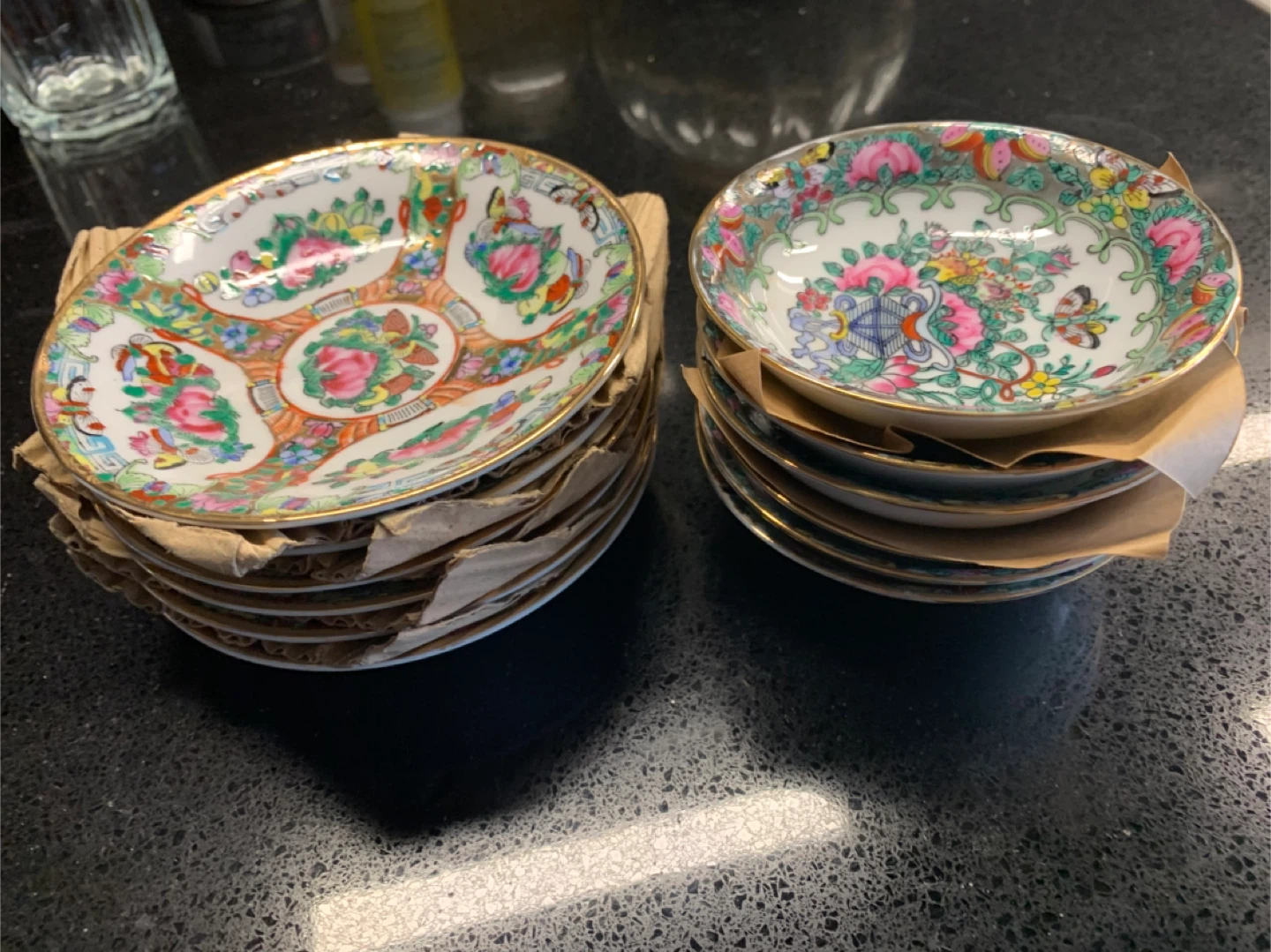 2 Set of 6 Vintage hand painted Rose Medallion Saucers